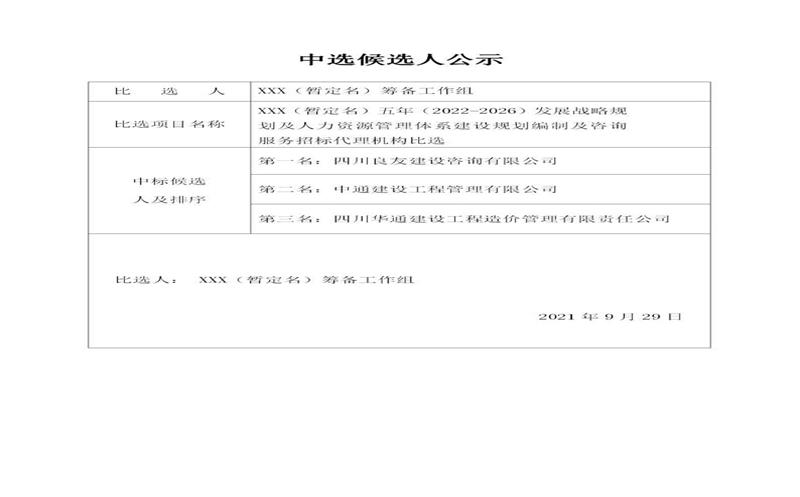 中选候选人公示