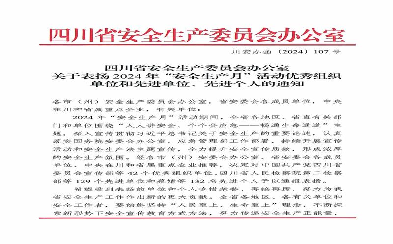 喜讯！攀西公司荣获2024年全省“清静生产月”活动“先进单位”称呼
